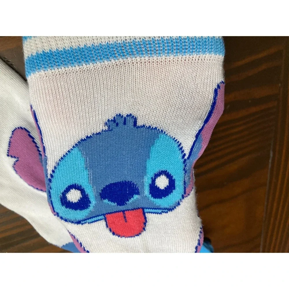 Disney Knee High Stitch Socks Cartoon Novelty White Blue NWT Shoe Size 4-10 Girl